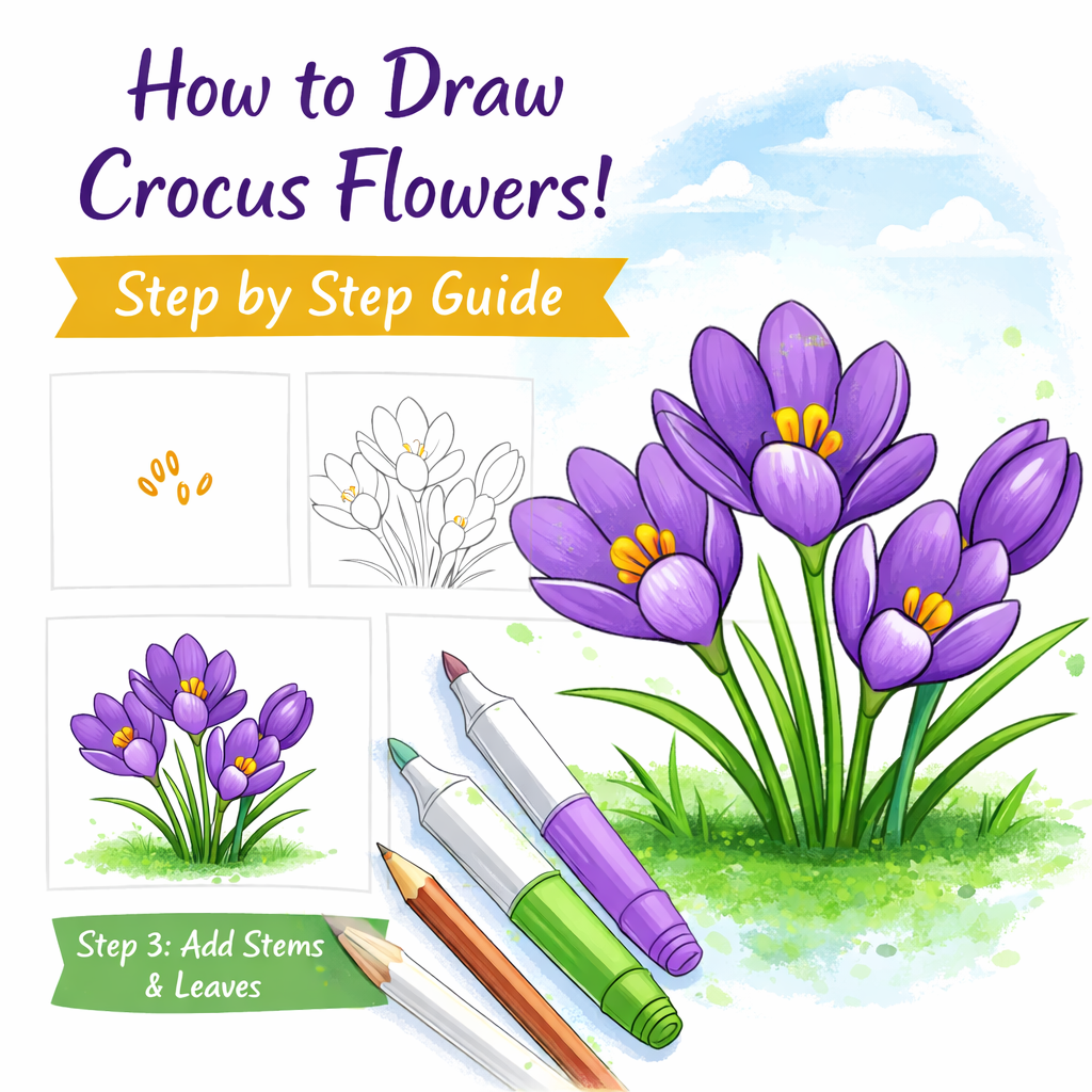 How to Draw a Crocus Flower - Easy Step by Step Tutorial