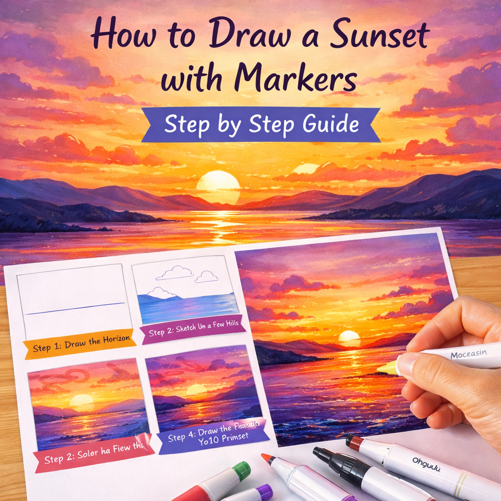How To Draw A Sunset - Easy Step-By-Step Tutorial